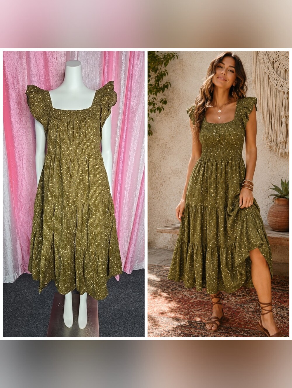 Madewell Brown Floral Tiered Cottagecore  Cotton Prairie Midi Dress Size Medium